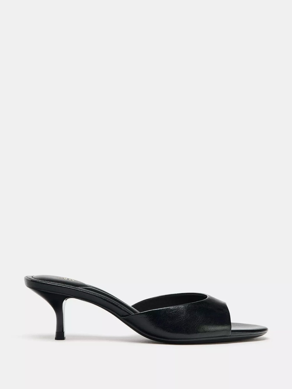 Zara Black Leather Open-Toe Kitten Heel Mule